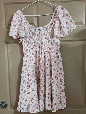 Blu Pepper Pink Floral Ruffle-Sleeve Dress Sz MED
